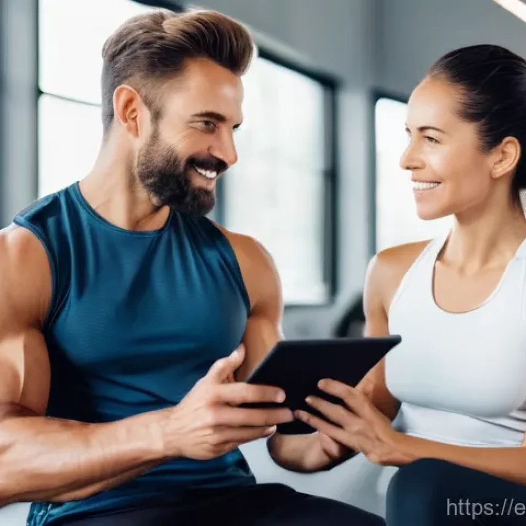 퍼스널트레이너 고객 유지율 높이는 법 - **"Empathetic Onboarding Consultation"**
A brightly lit, modern fitness studio or a clean, invit...