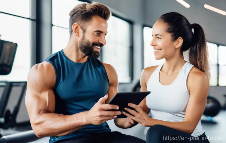 퍼스널트레이너 고객 유지율 높이는 법 - **"Empathetic Onboarding Consultation"**
    A brightly lit, modern fitness studio or a clean, invit...