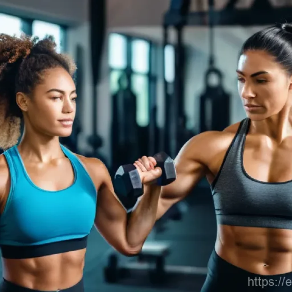 퍼스널트레이너 필라테스 자격증 차이점 - **Dynamic Personal Training Session in a Modern Gym**
    "A motivated young adult woman, wearing st...