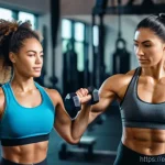 퍼스널트레이너 필라테스 자격증 차이점 - **Dynamic Personal Training Session in a Modern Gym**
    "A motivated young adult woman, wearing st...