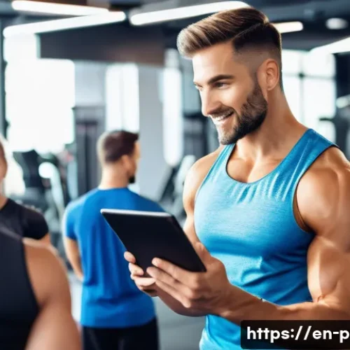 퍼스널트레이너의 프리랜서 활동 팁 - A dynamic personal trainer coaching a diverse group of busy professionals in a modern gym setting, e...