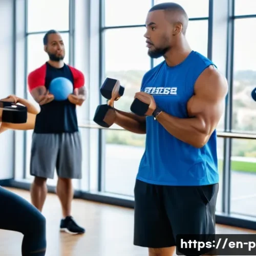 퍼스널트레이너 관련 국가 지원 제도 - A diverse group of adult students in a modern fitness training classroom, all wearing professional a...